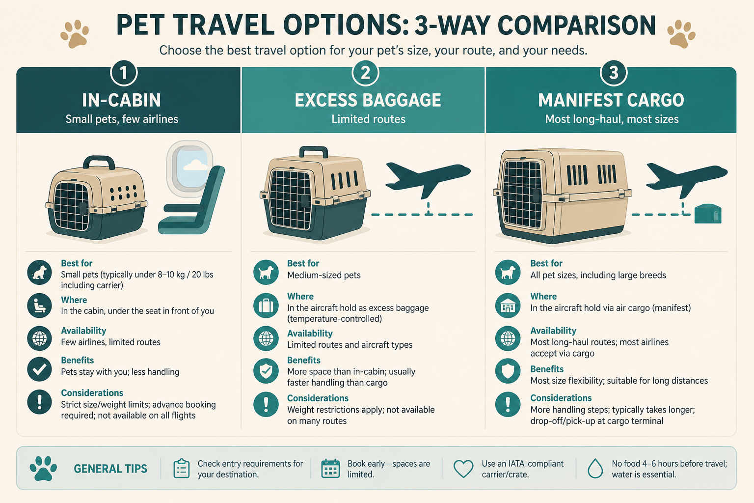 Cabin versus baggage versus cargo decision diagram for flying a pet to the UAE