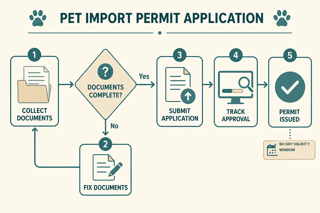 MOCCAE pet import permit application flow from document collection to approval tracking