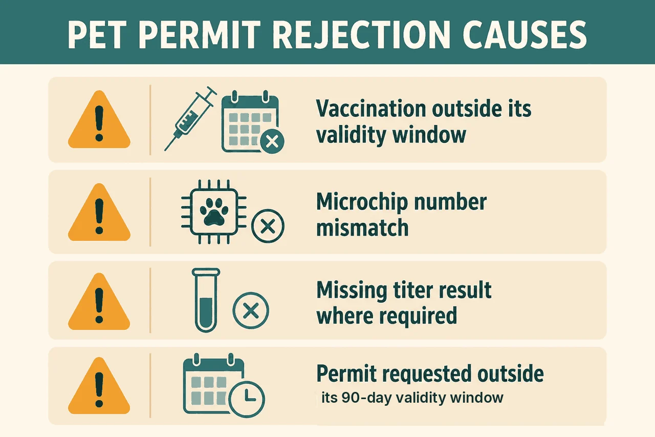 Common MOCCAE pet permit rejection reasons: expired vaccines, microchip mismatches and timing errors