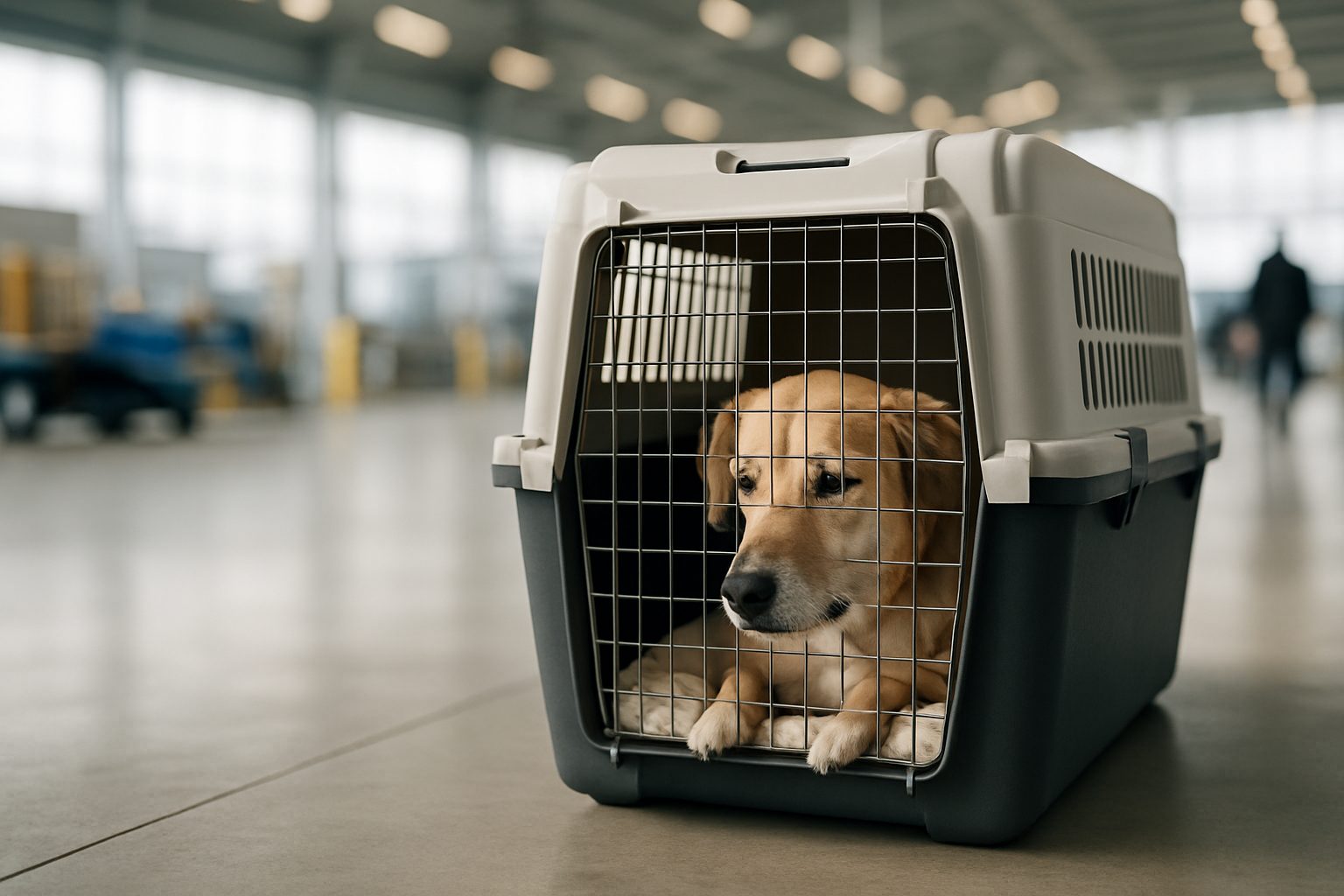 IATA-compliant pet travel crate with proper ventilation and sizing